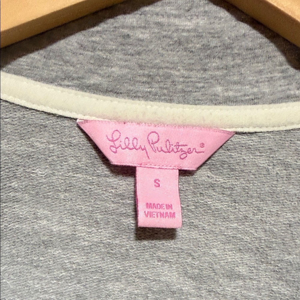 Lilly Pulitzer Light Gray Lace-Trim Long Sleeve Mini Dress slipper popover - Picture 9 of 10